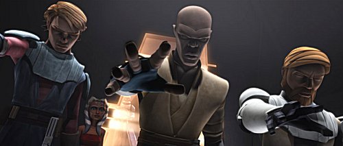 Anakin, Windu y Kenobi juntas sus fuerzas para interrogar a Bane