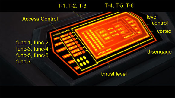 El texto de los controles de la nave