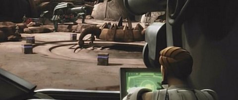 Kenobi apunta el can de protones que a robado contra sus enemigos