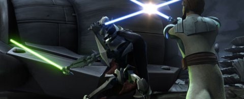 Grievous y Kenobi luchan antes de que el droide escape