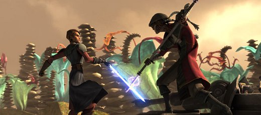 Anakin y Hondo pelean sobre el tanque repulsor