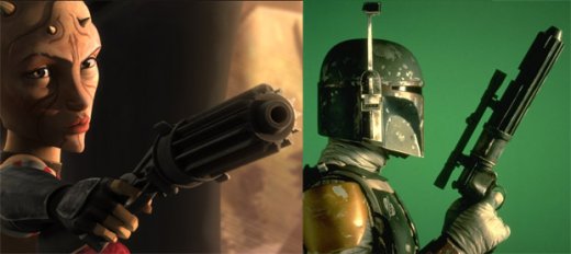 Comparativa de las armas de Sugi y Boba Fett