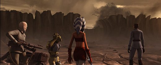 Ahsoka y Kilian obsevan como se estrella el Slave I