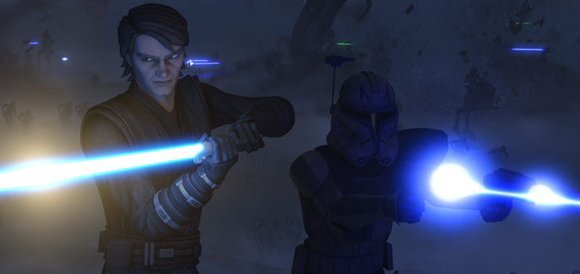 Anakin Skywalker y el Capitán Rex luchando codo con codo