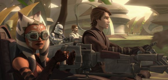 Ahsoka como artillera en la BArC conducida por Anakin