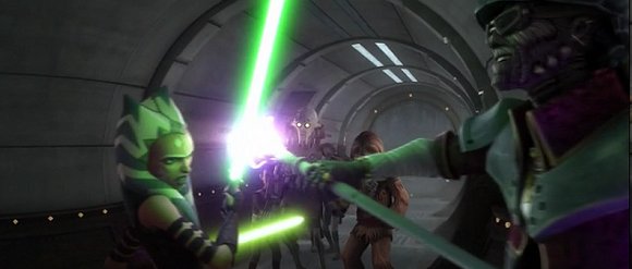 Ahsoka Tano lucha contra el pirata Hondo para proteger a los aprendices