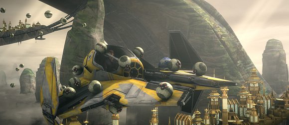 Los droides zumbadores atacan el caza de Anakin Skywalker