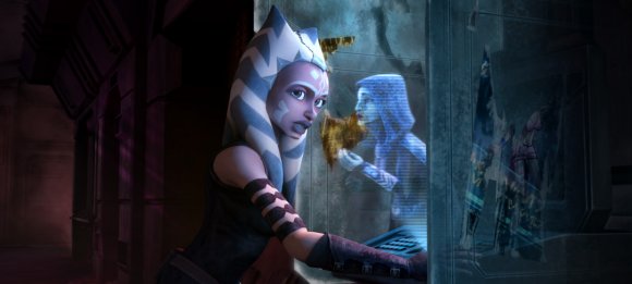 Ahsoka Tano usa holocabina para contactar con Barriss Offee
