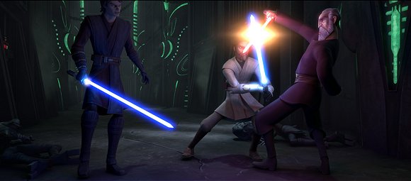 Dooku se enfrenta con Kenobi y Skywalker