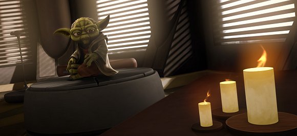 El Maestro Yoda meditando en su cuarto recibe la visita de Qui-Gon