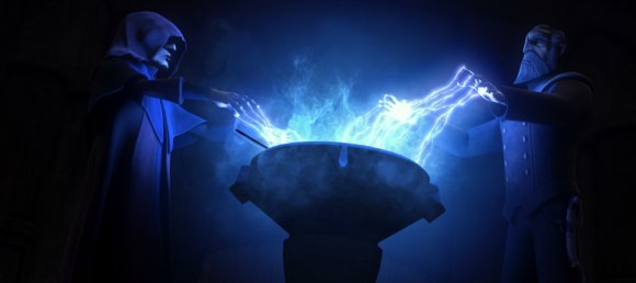 Darth Sidious y Dath Tyarnus (Dooku) realizando el ritual Sith