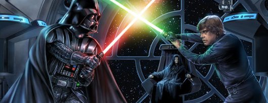 Darth Sidious contempla el duelo entre Darth Vader y su hijo Luke