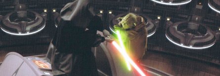 Yoda y Sidious en mitad del Senado