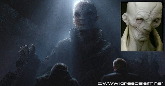 Holopreyección del Líder Supremo Snoke y modelo 3D usado para su creacion