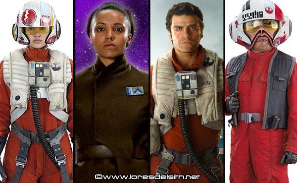 Jess Pava, Korr Sella, Poe Dameron y Nien Nunb